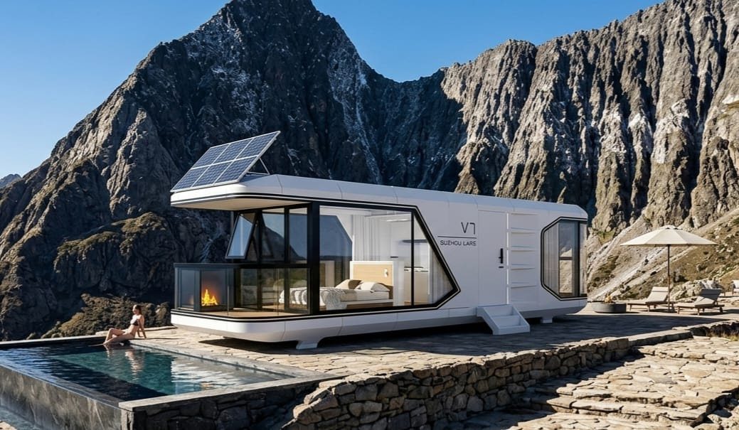 Modular pod beside a pool